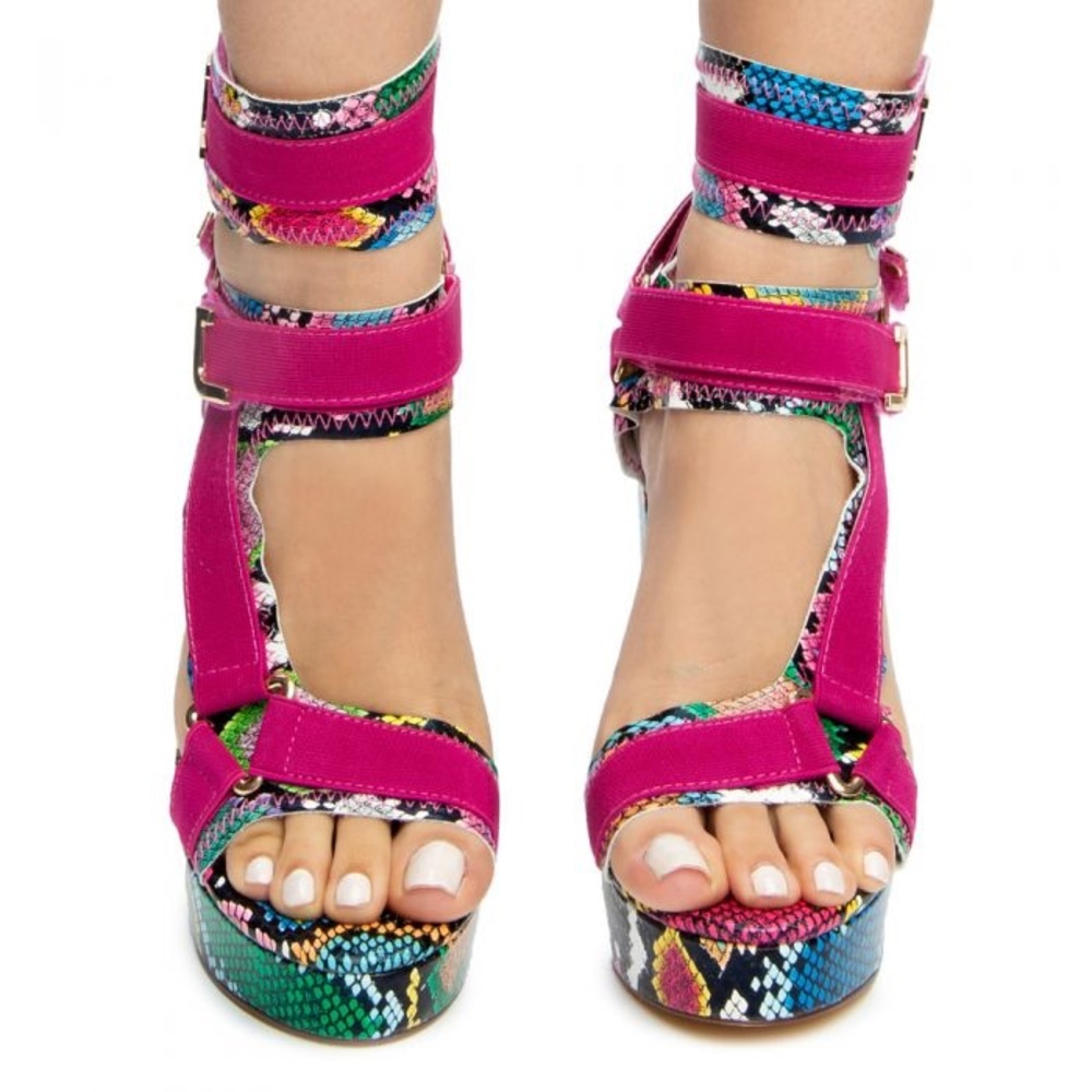 Multi color snake skin platform heels